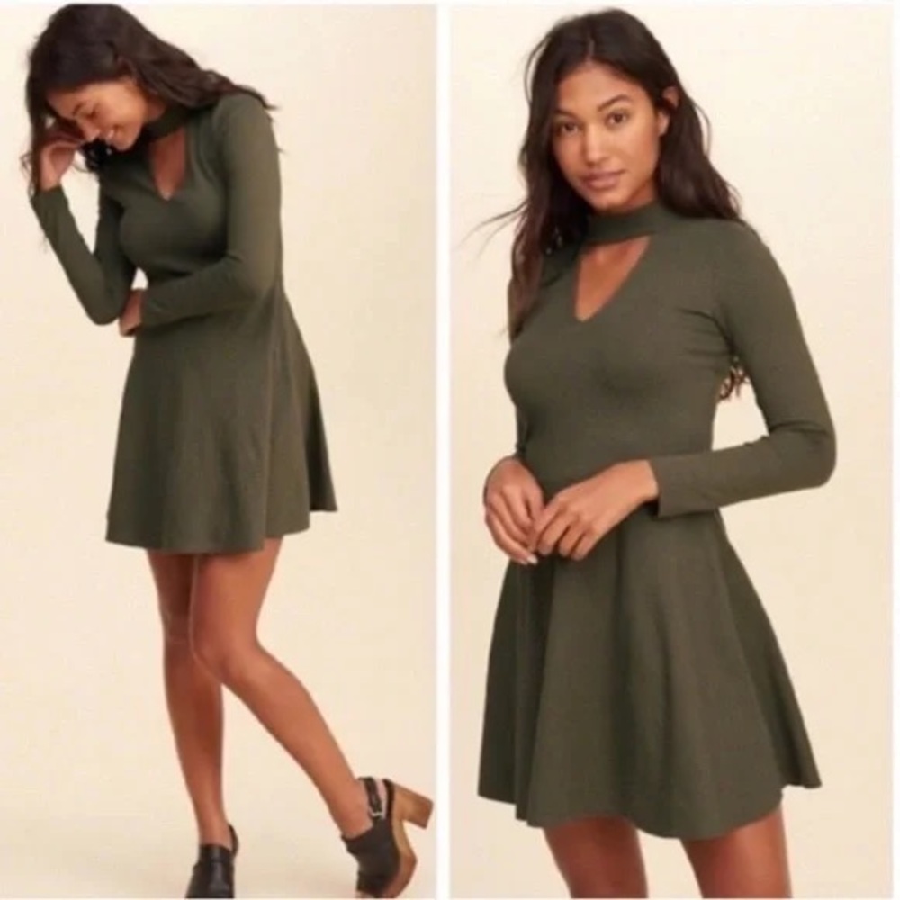 Hollister Olive V-Neck Dress